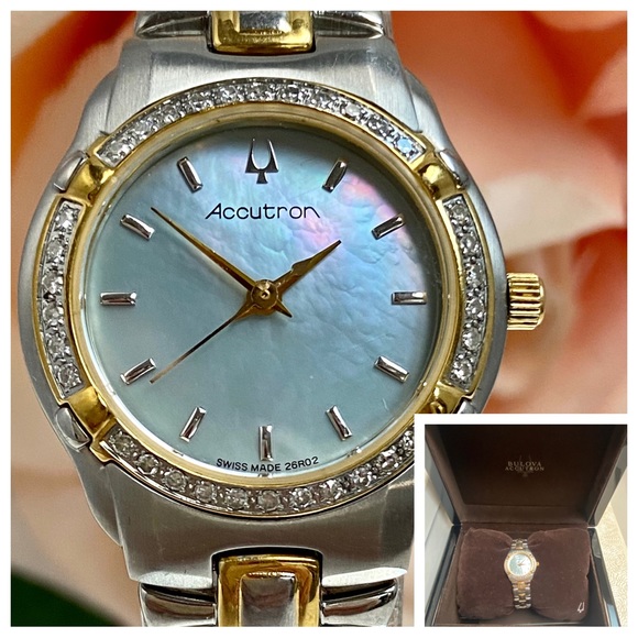 Bulova Accessories - Bulova Accutron 34-Diamond Bezel "Barcelona" Stainless Steel Dress Watch MOP